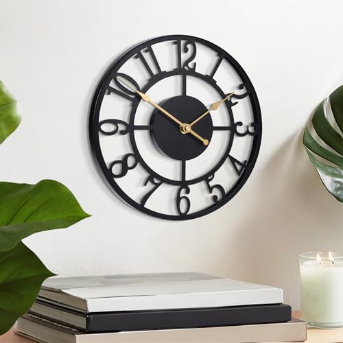 LEIKE Arabic Numeral Wall Clock 10IN Battery Operated Black, Silent Non Ticking by LEIKEWALLCLOCK