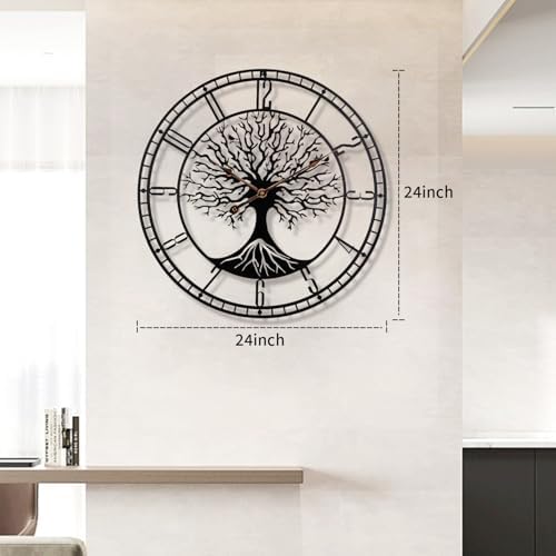 Dankeit Tree of Life Wall Clock, 24Inch Metal Black Family Tree Oversized Wall - Image 6