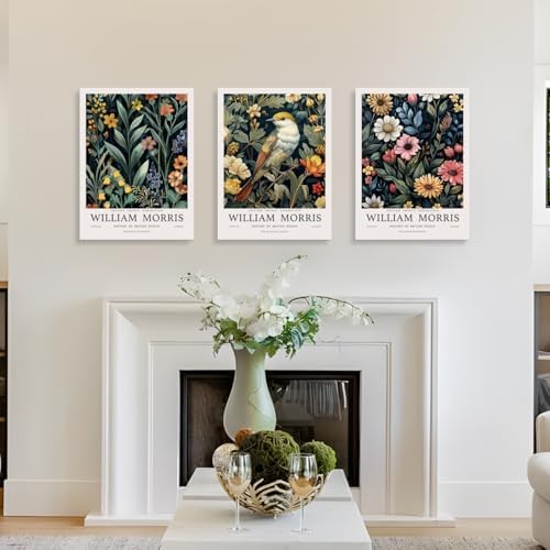 Hianan Wrapped Canvas Morris Floral Bird Wall Art Set of 3, 16x24 in - Image 3