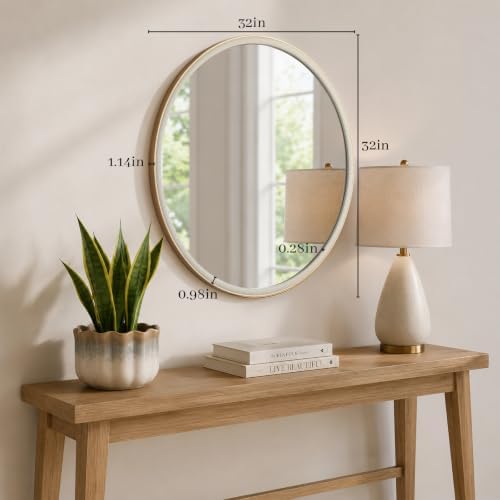 WallBeyond Round Mirror 32 Inch, Linen-Texture Circle Wall Mirror - Image 7