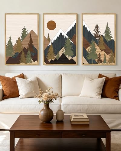 KUVIOKE Landscape Mountain Wall Art 24x 36in Large Set Sunrise Pine Tree Forest by KUVIOKE
