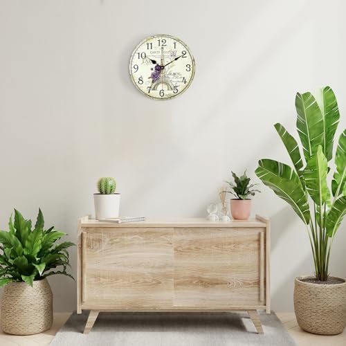 Lafocuse Wooden Paris Eiffel Tower Wall Clock Silent Non Ticking 12 Inch - Image 3