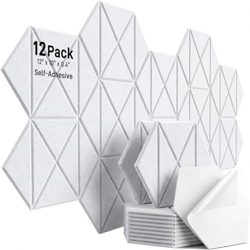 12 Pack Hexagon Acoustic Panels Self Adhesive, X-Lines Design by AUSLET