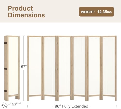 Linen Room Divider Privacy Screen, Foldable Wood Frame Partition Room Dividers - Image 4