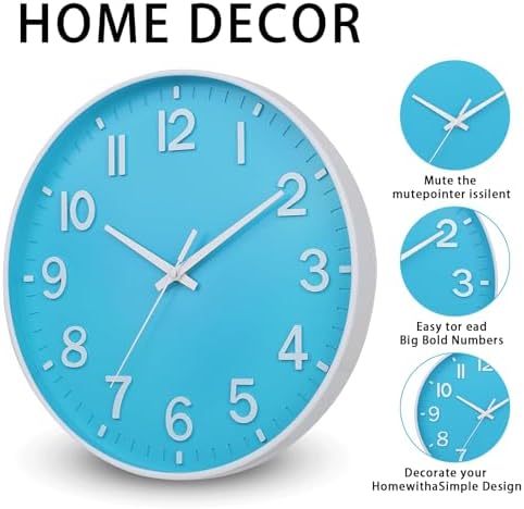 HZDHCLH 10 Inch Wall Clock Battery Operated Silent Non Ticking Blue Modern - Image 3