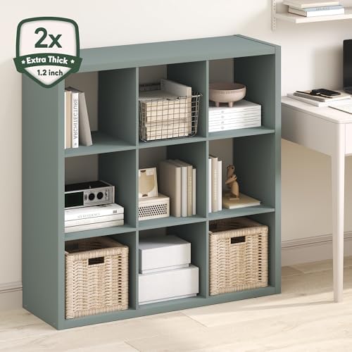Furinno Cubicle 9-Cube Book Shelf, Extra Thick Frame Bookshelf, Sage Green - Image 4
