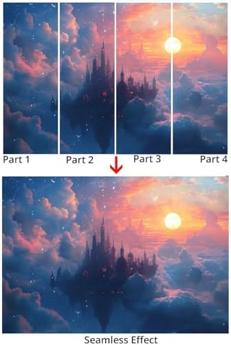 Pink Blue Wallpaper Mural Castle in Clouds Sun Stars Fantasy Dramatic Style - Image 5
