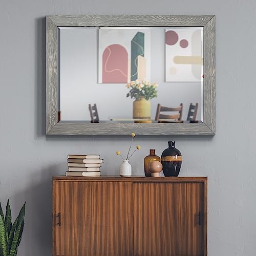 Renditions Gallery Horizontal Gray Wood Frame Vanity Body Mirror Rustic - Image 2