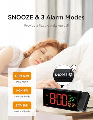 Netzu Projection Clock for Bedroom Ceiling, Alarm Clocks Black - Image 5