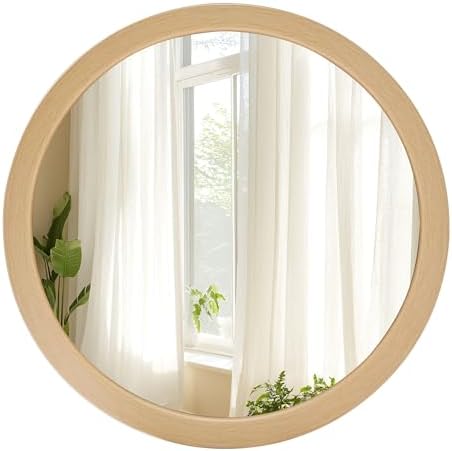 Round Mirror 30 Inch, Natural Vanity Circle Bathroom Mirrors by Culer