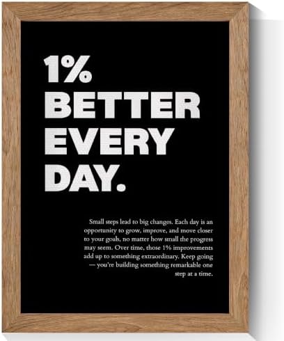 Golden Framed 1% Better Every Day Motivational Canvas Wall Art, Growth Mindset by Handmade