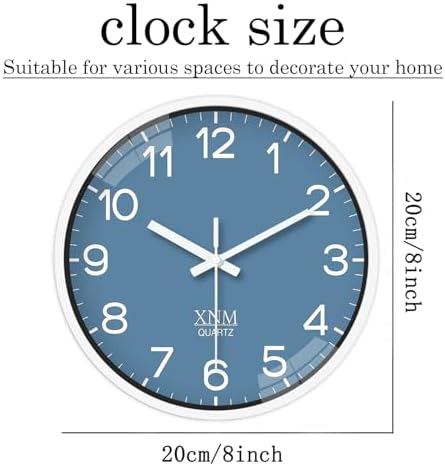 XNM Blue Minimalist Wall Clocks Battery Operated 8 Inch - Image 3