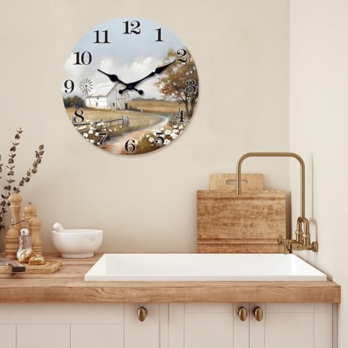 XFM Small Farmhouse Barn Wall Clock 10 Inch Silent - Image 2