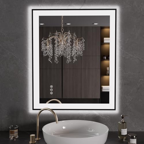LOAAO 30"X36" LED Bathroom Mirror Black Framed by LOAAO