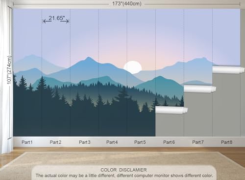 Mountain Landscape Peel and Stick Wallpaper Blue Forest Wall Mural - Image 3