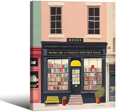Pink Bookshop Poster Book Wall Art The Bookshop On The Corner Paintings Prints by Unknown