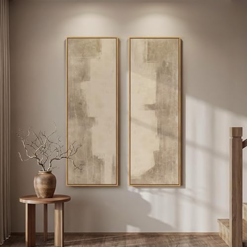Large Framed Neutral Abstract Vertical Wall Art Decor by Cuspin