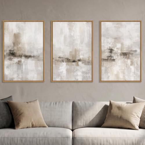 Large Minimalist Textured Framed Canvas Wall Art Set -16"×24"×3 by Ausril