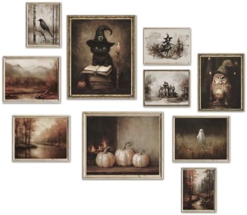 KBKBART 10pc Halloween Wall Art Print Spooky Ghost Autumn Landscape Posters by KBKBART