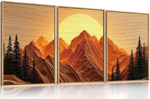 Large Boho Golden Mountain Framed Canvas Wall Art Set-16"x24"x3 - Image 5