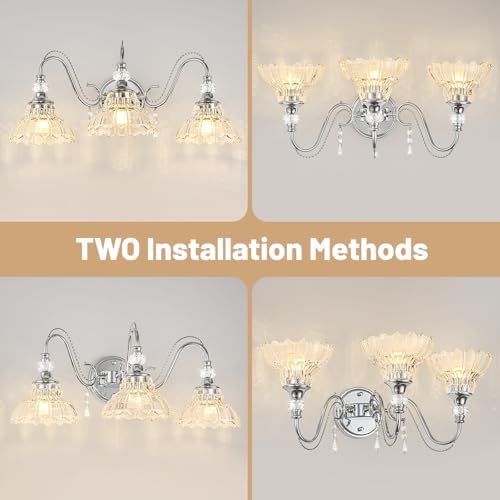 Brushed Chrome Bathroom Vanity Light, 3-Light Chrome Finish Wall Sconce - Image 3