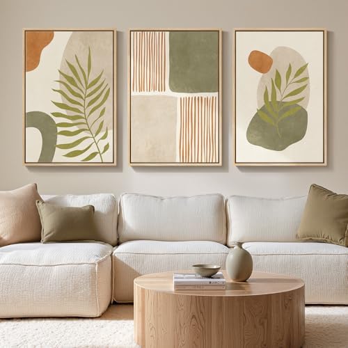 Framed Sage Green Orange Boho Abstract Wall Art by Cuspin