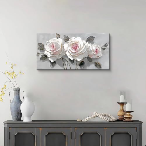 Modern White Pink Rose Canvas Wall Art Decor - Image 2