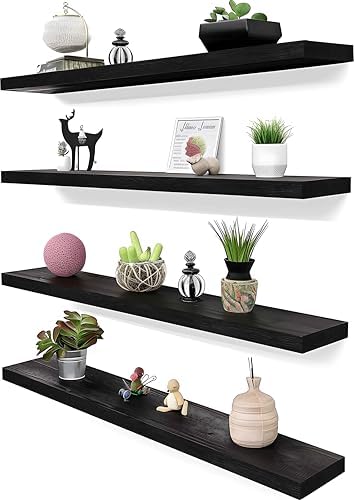 36 Inch Black Wood Floating Shelves by YFYEO