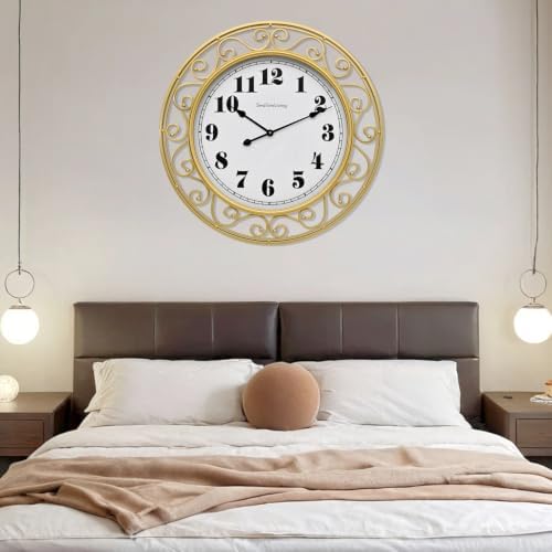SwallowLiving 30 Inch Vintage Iron Large Gold Metal Frame Wall Clock Silent - Image 4