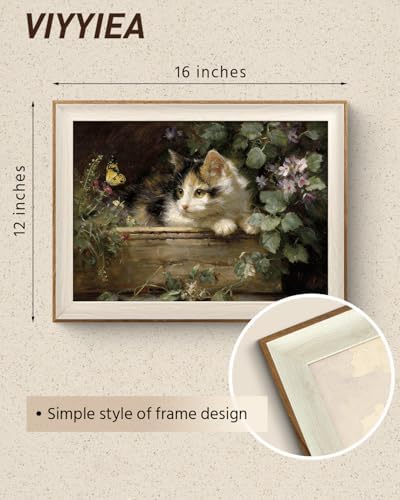 VIYYIEA Framed Calico Kitten Butterfly Wall Art - Image 5