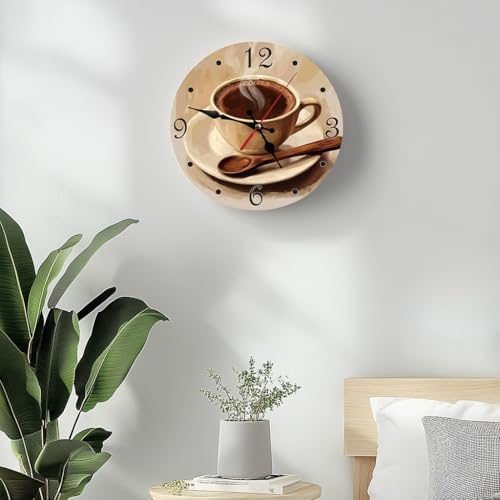 Coffee Cup Brown Art Silent Non Ticking Round Wall Clock 12 Inch, Battery - Image 6