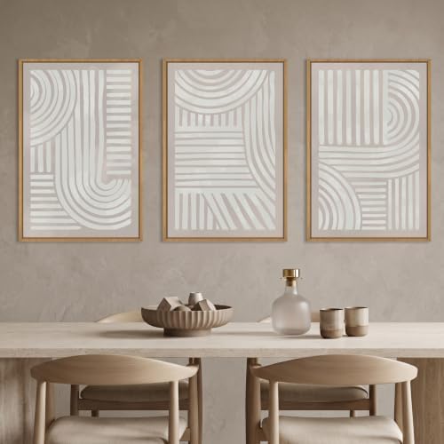 Aryroi Large Abstract Neutral Geometric Framed Canvas Wall Art Set, Mid Century - Image 3
