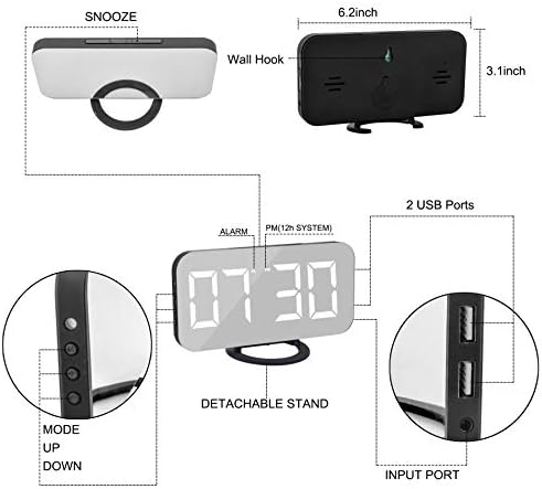 SZELAM Digital Clock Large Display, LED Alarm Electric Clocks Mirror Surface - Image 4