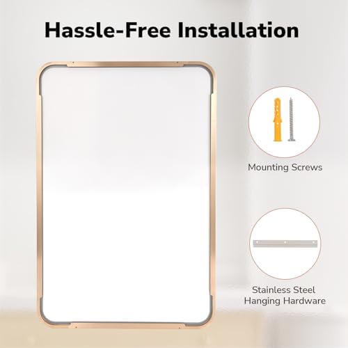 USHOWER Gold Bathroom Mirror 24"x36", Rectangle Mirror - Image 6