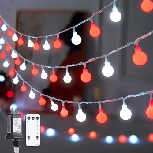 JMEXSUSS Connectable 100 LED Globe Red and White Christmas Lights Indoor by JMEXSUSS
