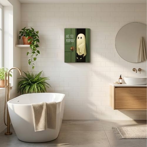YHCTHT Funny Ghost Cat Halloween Bathroom Wall Art, Are You Pooping - Image 5