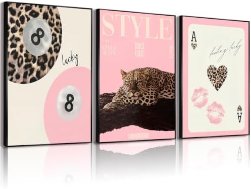 Pink Cheetah Wall Decor Art Leopard Pictures Aesthetic Room Poster Prints by Youillne
