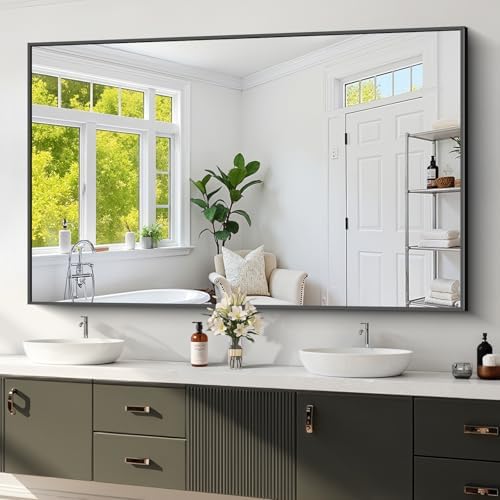 Koonmi Black Bathroom Mirror for Over Sink, Metal Framed 36"x60" Wall Mirror by KOONMI