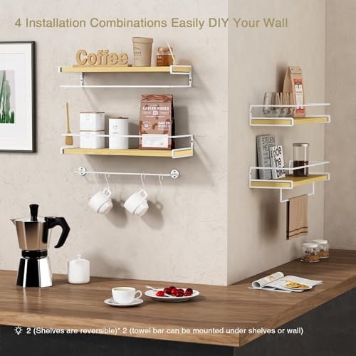 Natural Wood Floating Shelves Bathroom over Toilet Wall Mounted Set of 2 - Image 5