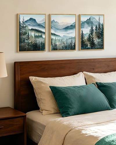 KUVIOKE Landscape Mountain Range Wall Art Set 11x14in Natural Framed - Image 2