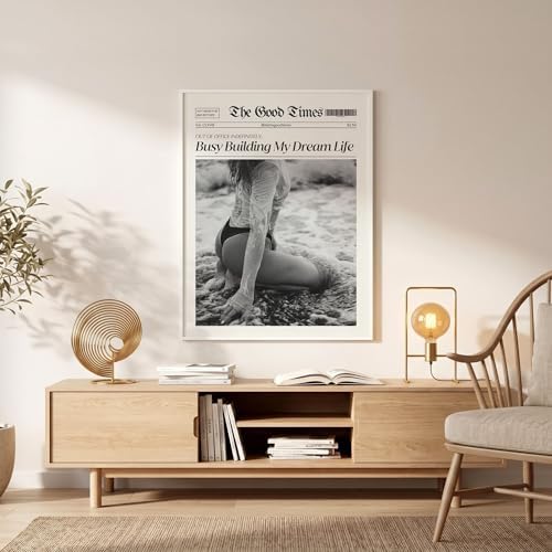 Funky Black And White Newspaper Canvas Wall Art 8x10in White Framed Trendy Hot - Image 2