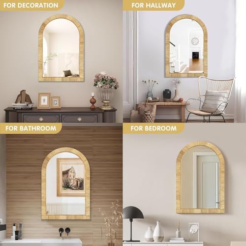 Decorative Rattan Wall Mirror, Boho Bathroom Modern Makeup Mirror, Rustic Wall - Image 4