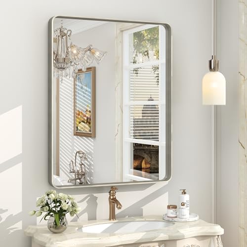 24x30 Inch Silver Brushed Nickel Bathroom Mirror by CHARMOR
