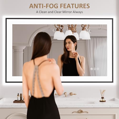 LOAAO 40"X24" LED Bathroom Mirror Black Framed - Image 2