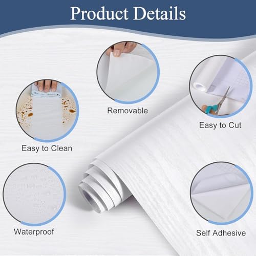 White Contact Paper Peel and Stick Wood Grain Wallpaper Easy to Install - Image 2