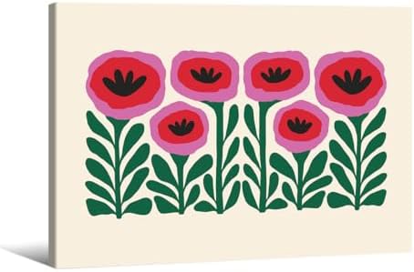 Pink and Green Flower Poster Vintage Nature Abstract Botanical Wall Art Poppies by Heltrappe