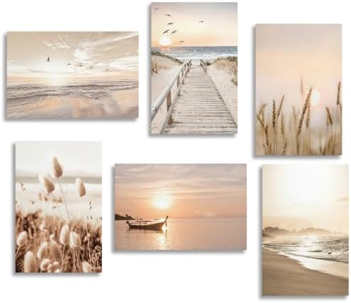 Beach Wall Art Boho Coastal Wall Decor, Neutral Beige Ocean Beach Pictures Wall by PeuYot