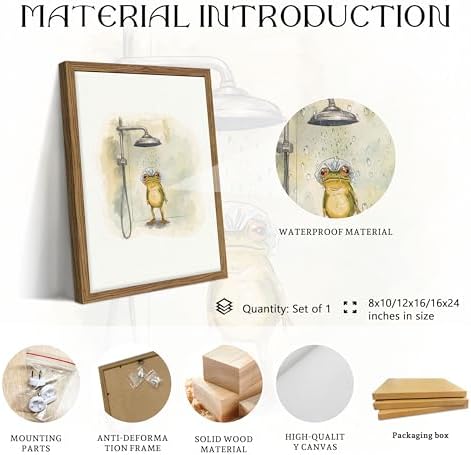 Framed Funny Frog Canvas Wall Art, Cute Frog Showering in Bathroom Canvas Prints - Image 5