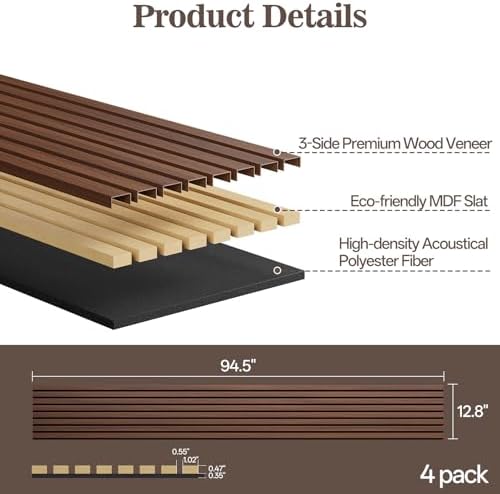 4 Pack Acoustic Wood Panels for Wall 94.48" x 12.79" Soundproof - Image 2