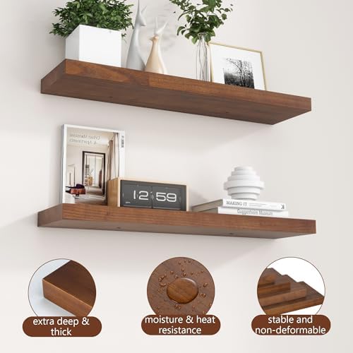 fuqing 30 Inch Floating Shelves 6.7'' Deep Dark Wood Wall Shelves Set of 2 - Image 5